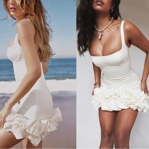 House of CB 'Lilou' Ivory Ruffle Hem Mini Dress NWOT - threedaughtersproperties.com House of CB 'Lilou' Ivory Ruffle Hem Mini Dress NWOT - threedaughtersproperties.com